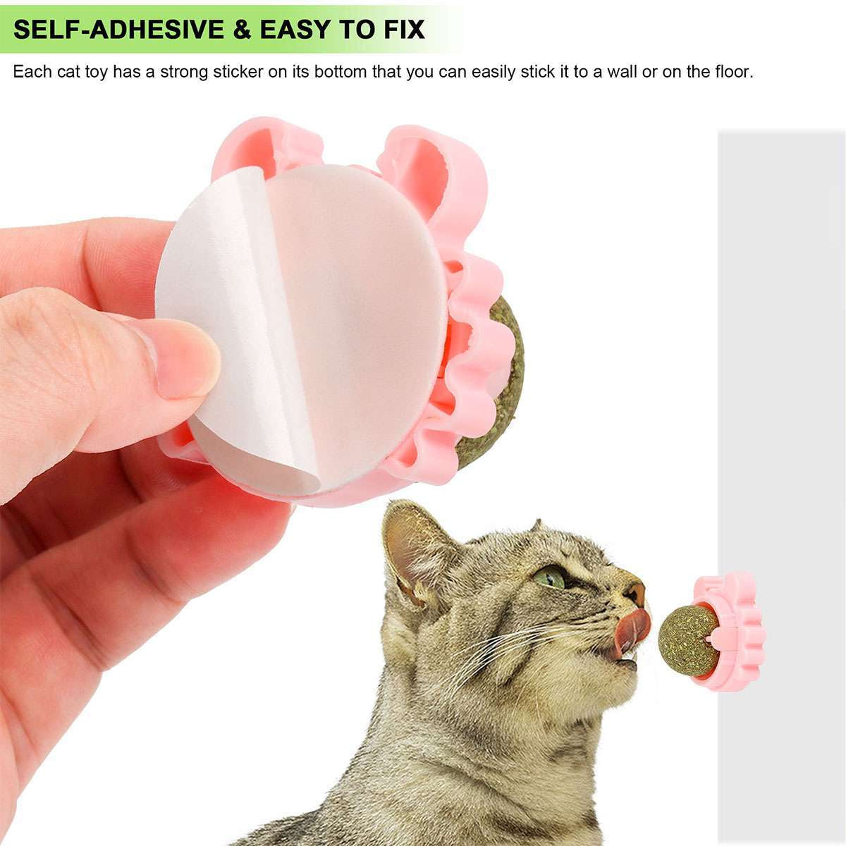 3X Rotatable Catnip Wall Ball Cat Teeth Cleaning Toys Edible Licking Treats Toys